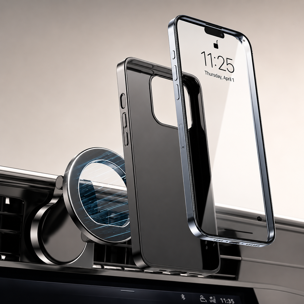 Premium iPhone MagSafe Car Mount Magnetic Phone Holder 360 Rotation Dashboard Stand Zinc Alloy Construction Strong Grip Viewing Support Design