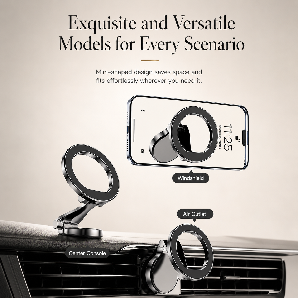 Premium iPhone MagSafe Car Mount Magnetic Phone Holder 360 Rotation Dashboard Stand Zinc Alloy Construction Strong Grip Viewing Support Design