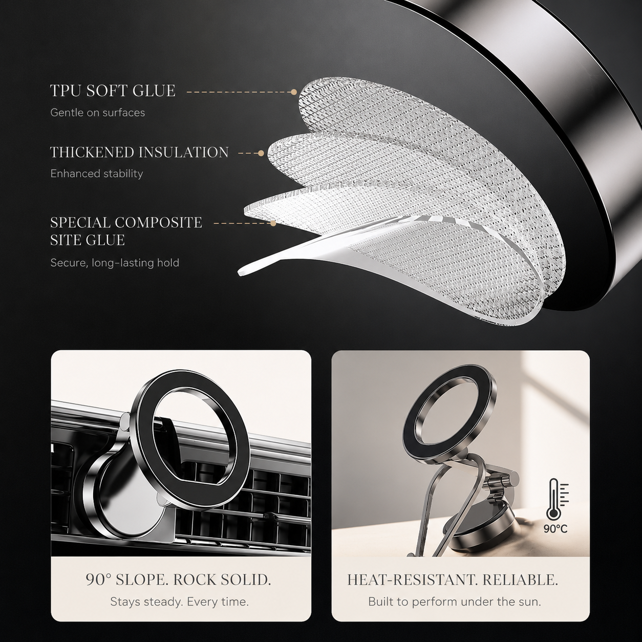 Premium iPhone MagSafe Car Mount Magnetic Phone Holder 360 Rotation Dashboard Stand Zinc Alloy Construction Strong Grip Viewing Support Design