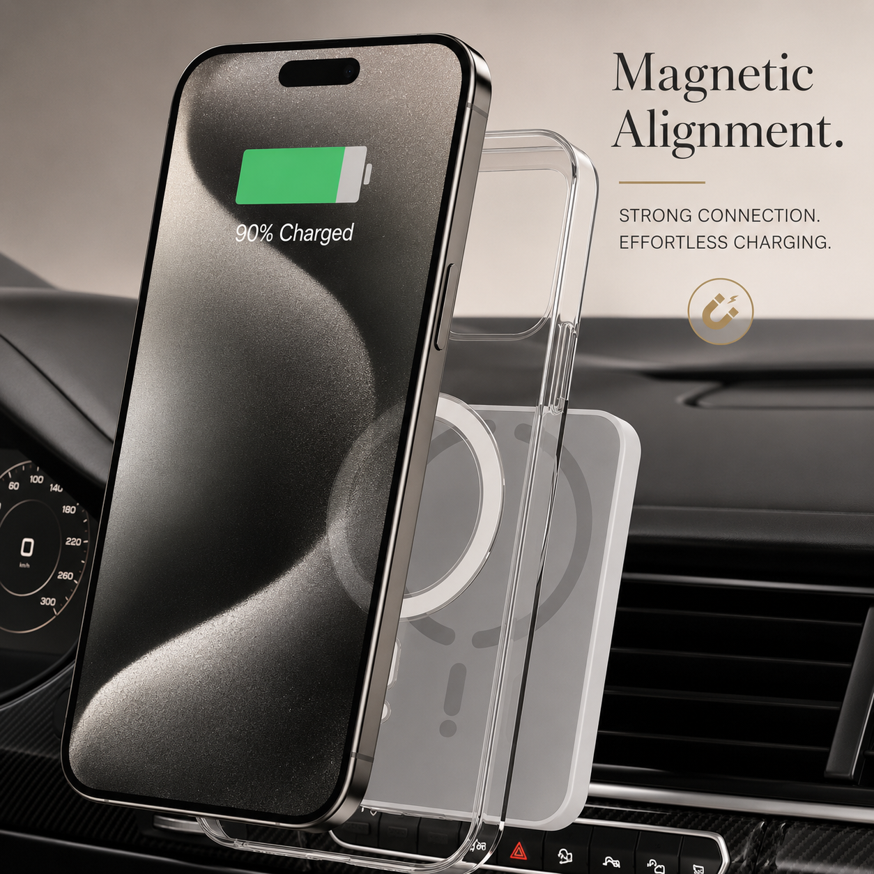 Premium iPhone MagSafe Compatible Car Wireless Charger Magnetic Air Vent Mount Fast Charging Phone Holder Secure Alignment Dashboard Stand Grip