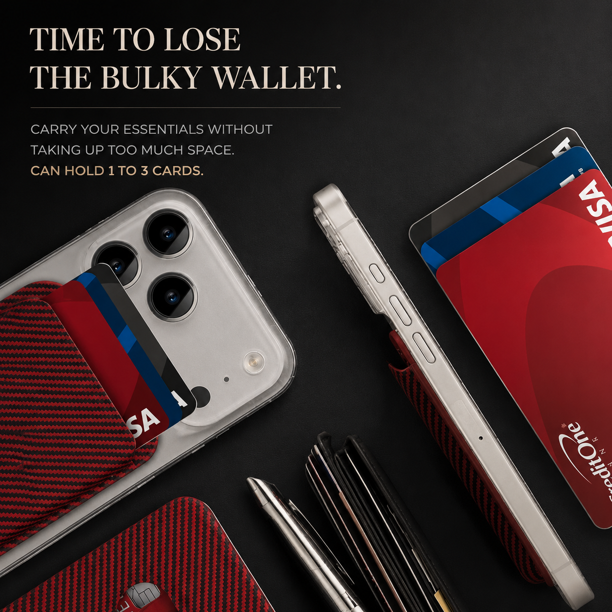 Premium iPhone MagSafe Compatible Carbon Fiber Wallet Magnetic Card Holder Secure Credit ID Storage Anti Fingerprint Slim Travel Accessory Gear