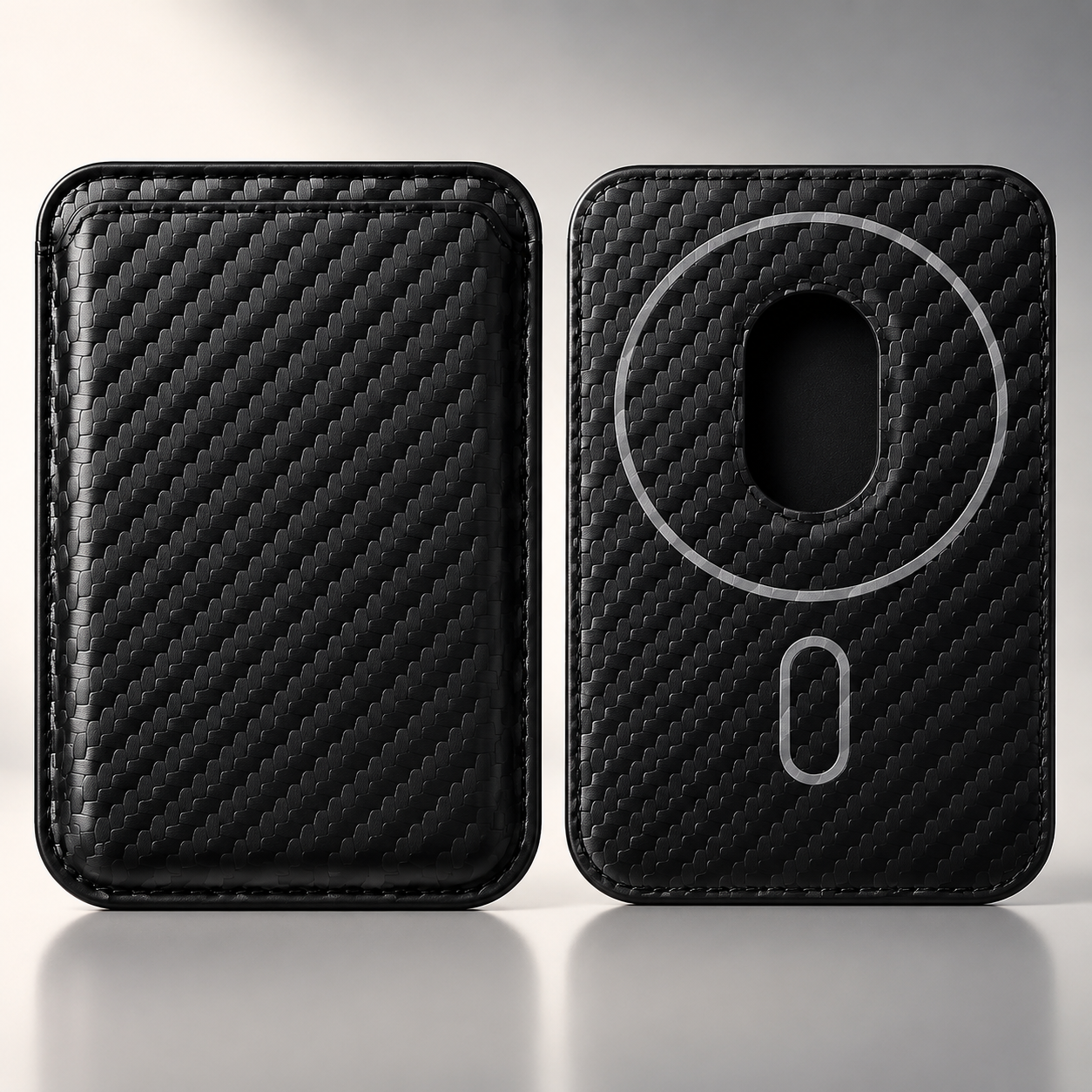 Premium iPhone MagSafe Compatible Carbon Fiber Wallet Magnetic Card Holder Secure Credit ID Storage Anti Fingerprint Slim Travel Accessory Gear