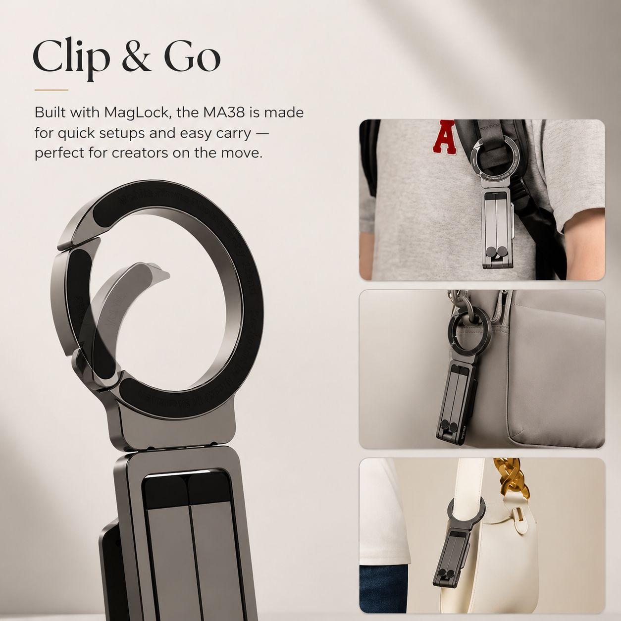 Premium iPhone MagSafe Compatible Magnetic Tripod Stand Pocket Holder N52 Magnet Grip 360 Adjustable Foldable Alloy Travel Design Portable Mount