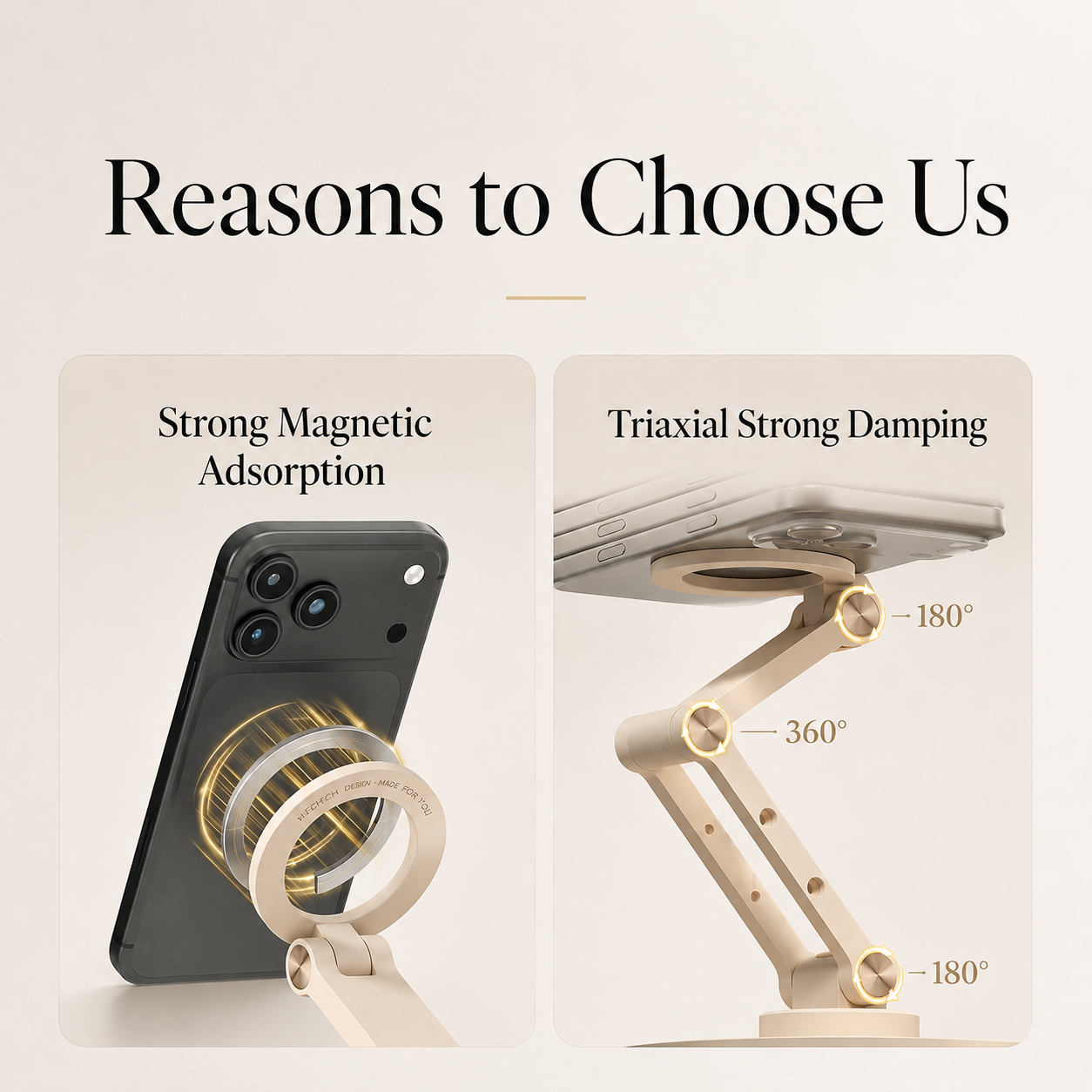 Premium iPhone MagSafe Stand Magnetic Desk Holder Aluminum Construction 360 Rotation Height Adjustment Foldable Base Stable Viewing Support Mount