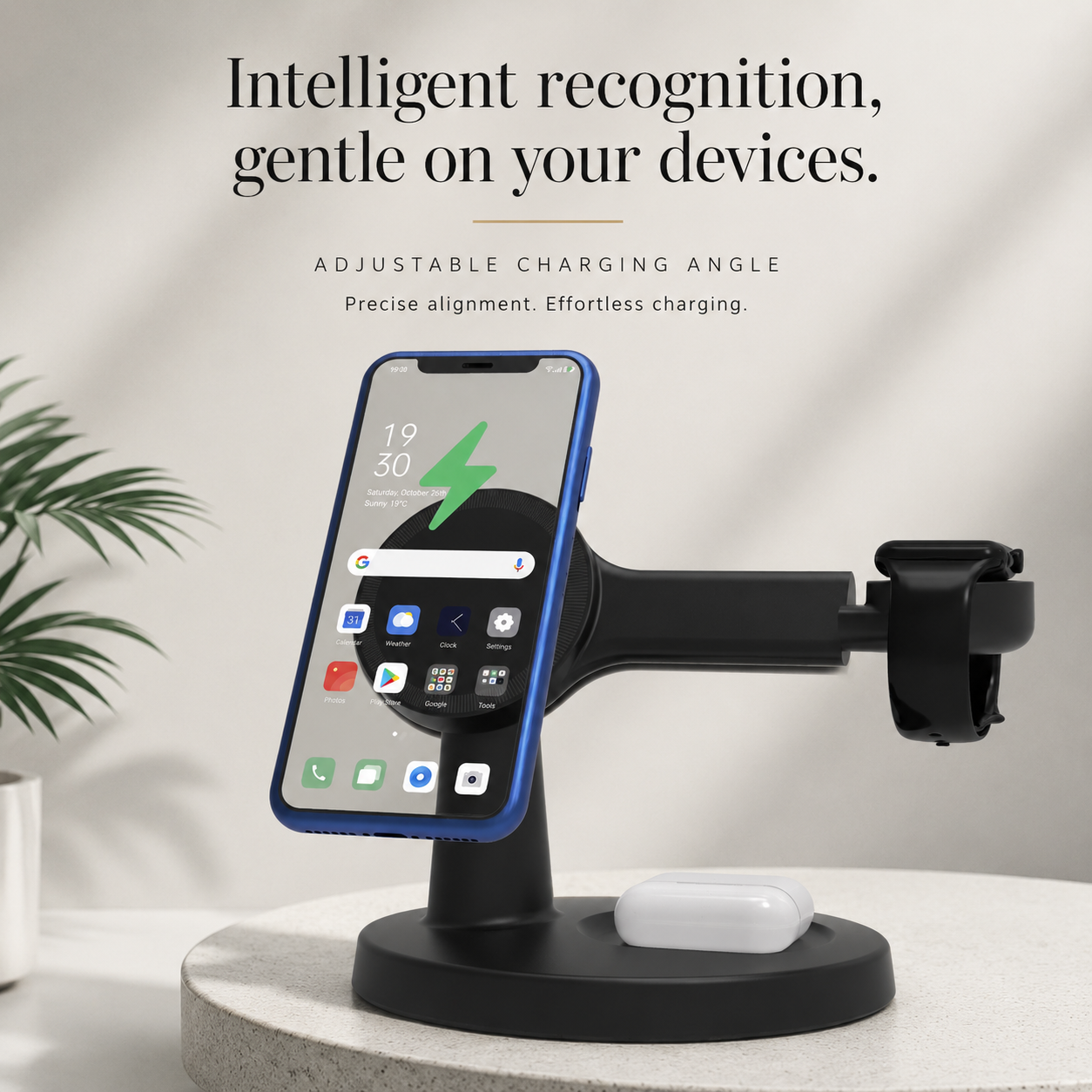Premium iPhone MagSafe Wireless Charger 3 in 1 Magnetic Charging Station Fast Power Stand Watch Earbuds Type C Input Desktop Organizer Dock Holder