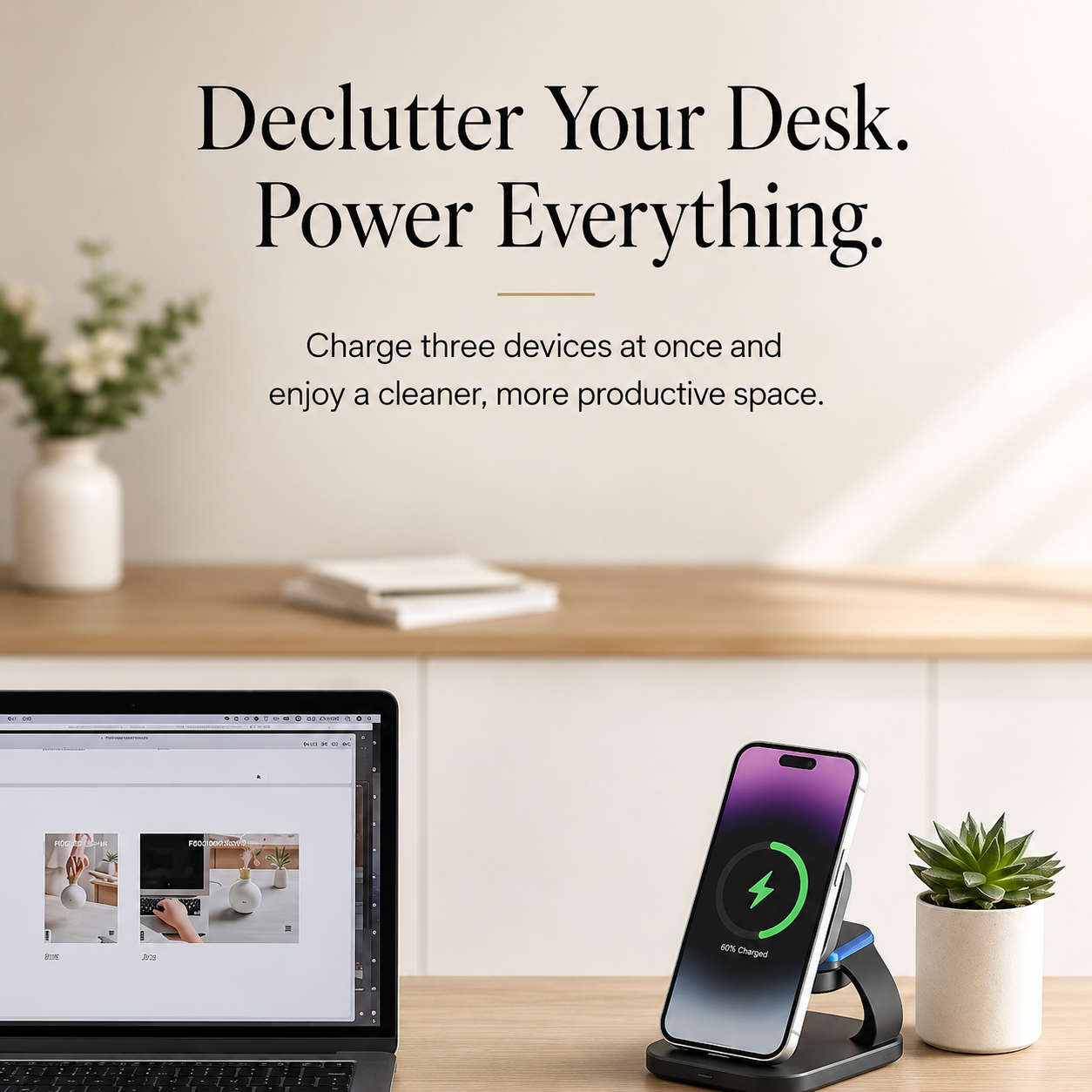 Premium iPhone MagSafe Wireless Charger 3 in 1 Magnetic Charging Station Fast Power Stand Watch Earbuds Type C Input Desktop Organizer Dock Holder