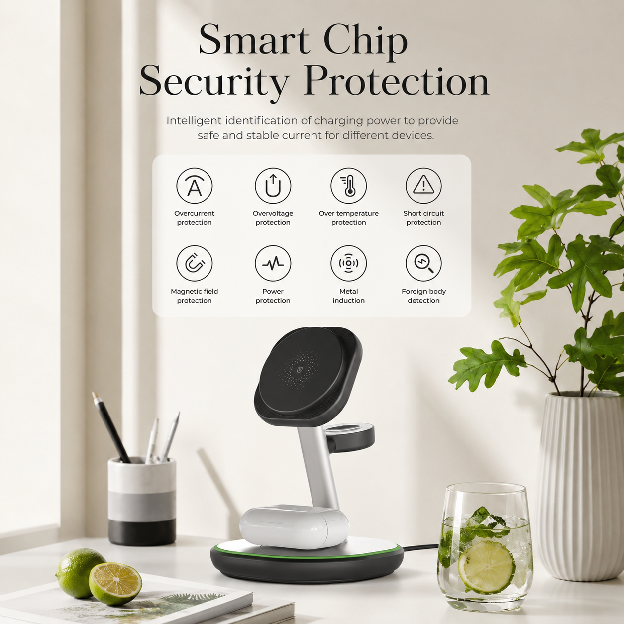 Premium iPhone MagSafe Wireless Charger 3 in 1 Magnetic Charging Station Fast Power Stand Watch Earbuds Type C Input Desktop Organizer Dock Holder