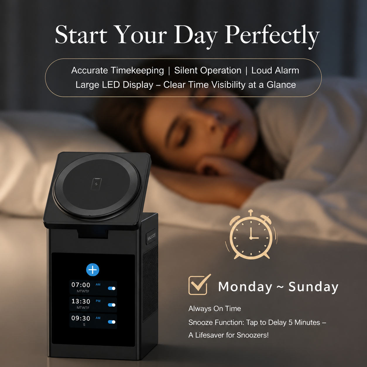 Premium iPhone Magnetic Wireless Charging Station 15W Fast Charger LED Display Bluetooth Speaker Alarm Clock Desktop Stand Bedside Organizer Docking