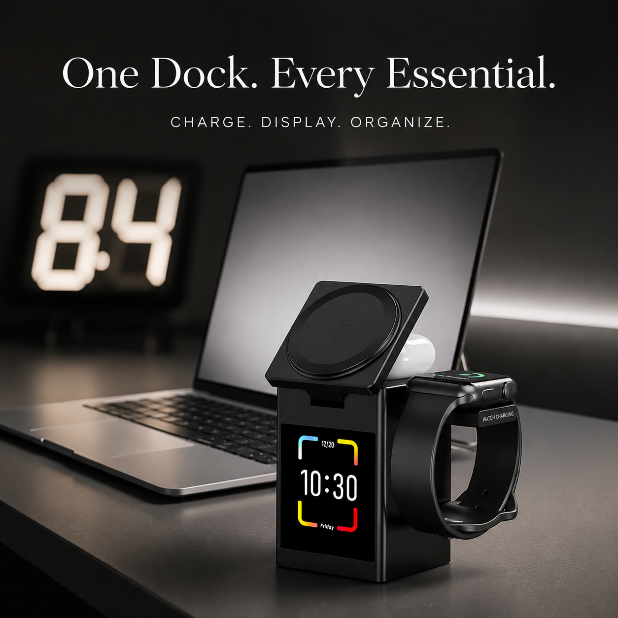 Premium iPhone Magnetic Wireless Charging Station 15W Fast Charger LED Display Bluetooth Speaker Alarm Clock Desktop Stand Bedside Organizer Docking