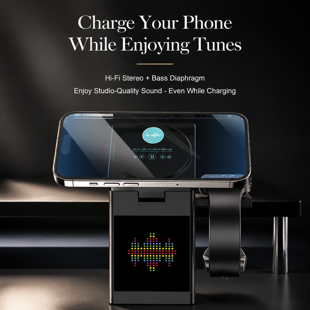 Premium iPhone Magnetic Wireless Charging Station 15W Fast Charger LED Display Bluetooth Speaker Alarm Clock Desktop Stand Bedside Organizer Docking