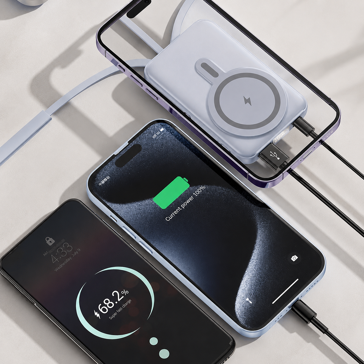Premium iPhone Magnetic Wireless Power Bank 22.5W Fast Charging Portable Battery Built In Cable Stand 10000mAh PD External Battery Pack Charger