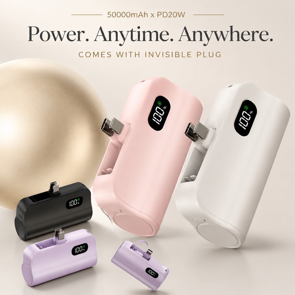 Premium iPhone Power Bank 20W Fast Charging Portable Battery Built In Cables LED Light Multi Device Charger Backup Energy Station Emergency Utility