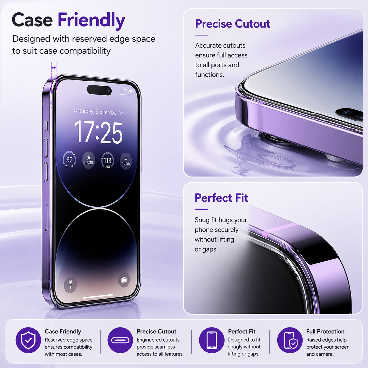Premium iPhone Screen Protector Tempered Glass HD Clear Anti Fingerprint Scratch Resistant Bubble Free Shatterproof Ultra Thin Case Friendly Film