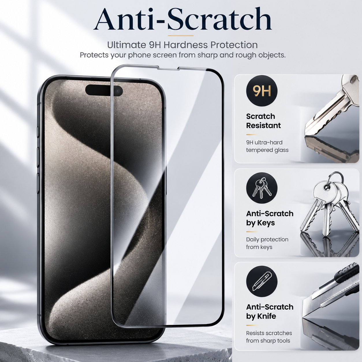 Premium iPhone Screen Protector Tempered Glass HD Clear Full Screen Coverage Anti Fingerprint Scratch Resistant Bubble Free Shatter Protection Ultra Thin Case Friendly