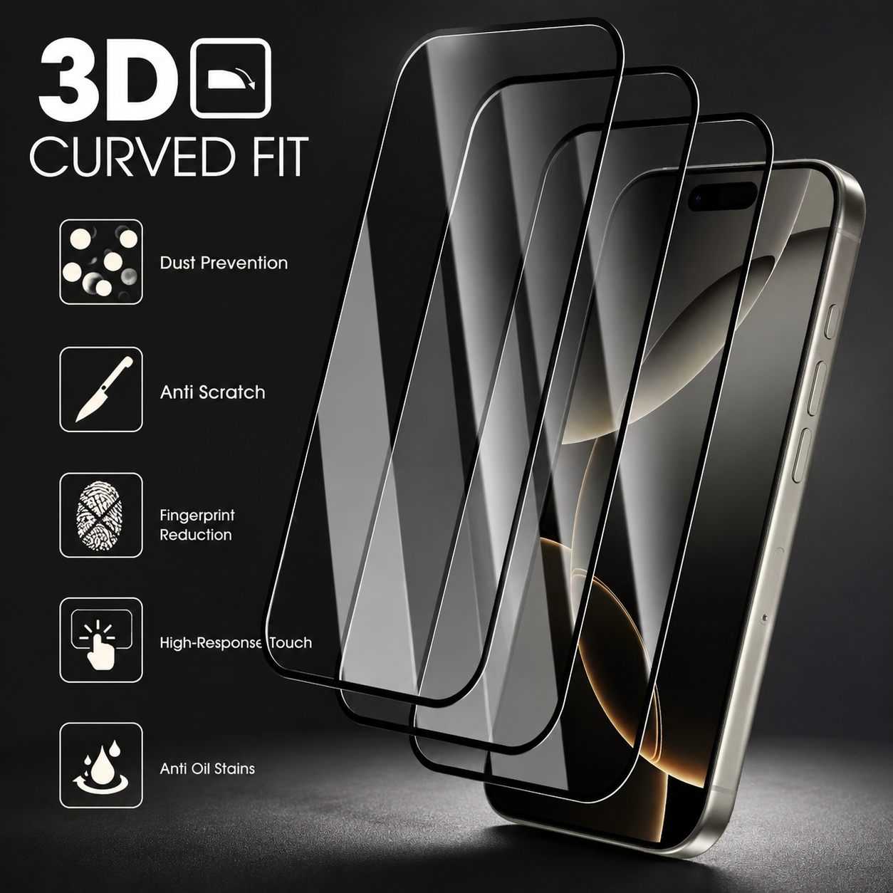 Premium iPhone Screen Protector Tempered Glass HD Clear Full Screen Coverage Anti Fingerprint Scratch Resistant Bubble Free Shatter Protection Ultra Thin Case Friendly