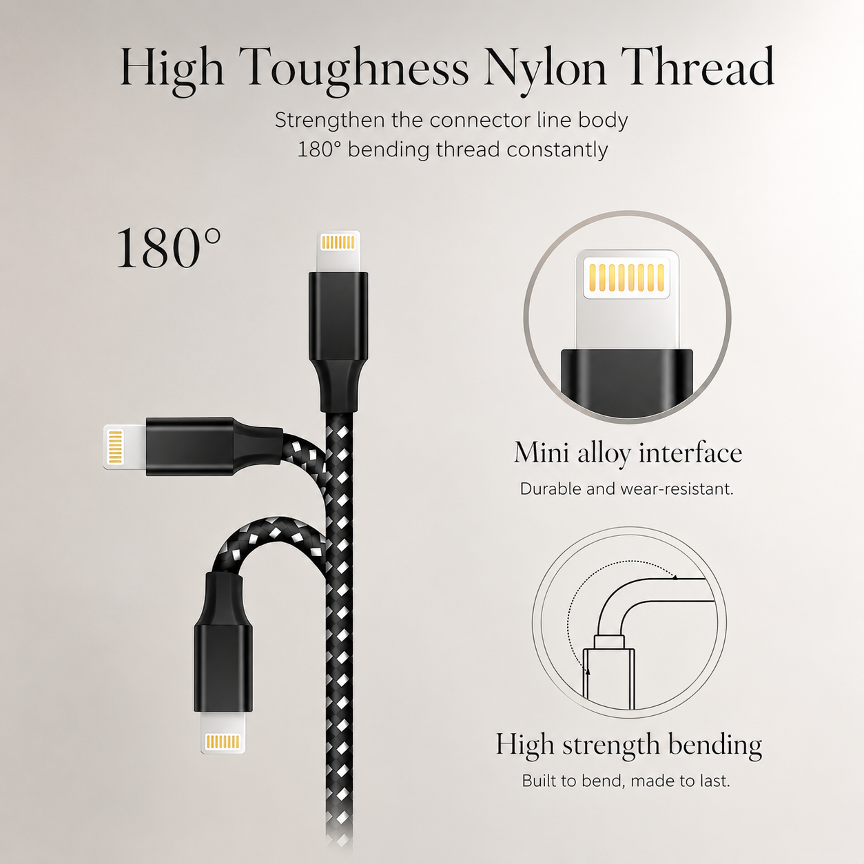 Premium iPhone USB A to Lightning Charging Cable Fast Charge Nylon Braided Data Sync Cord 12W 2.4A Durable Tangle Resistant Portable Connector