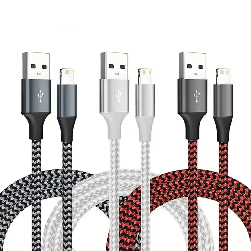 Premium iPhone USB A to Lightning Charging Cable Fast Charge Nylon Braided Data Sync Cord 12W 2.4A Durable Tangle Resistant Portable Connector