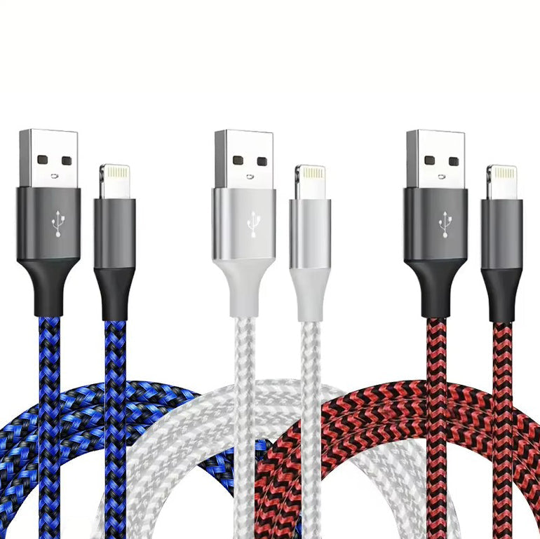 Premium iPhone USB A to Lightning Charging Cable Fast Charge Nylon Braided Data Sync Cord 12W 2.4A Durable Tangle Resistant Portable Connector