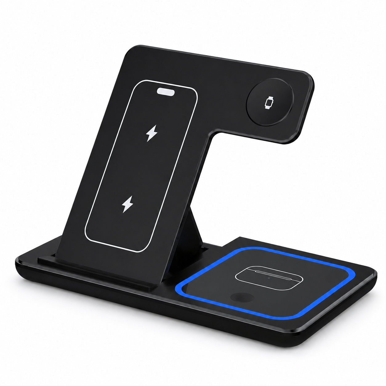 Premium iPhone Wireless Charger 3 in 1 Foldable Charging Station Fast Charging Stand Watch Earbuds LED Indicator Travel Friendly Desktop Organizer