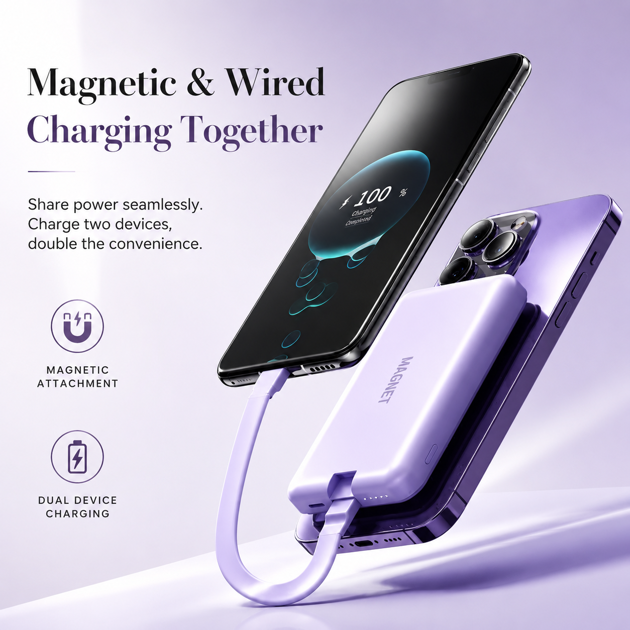 Premium iPhone Wireless Power Bank 23W Fast Charging Portable Battery LED Display Built In Cables Flashlight Hand Warmer Charger Emergency Utility