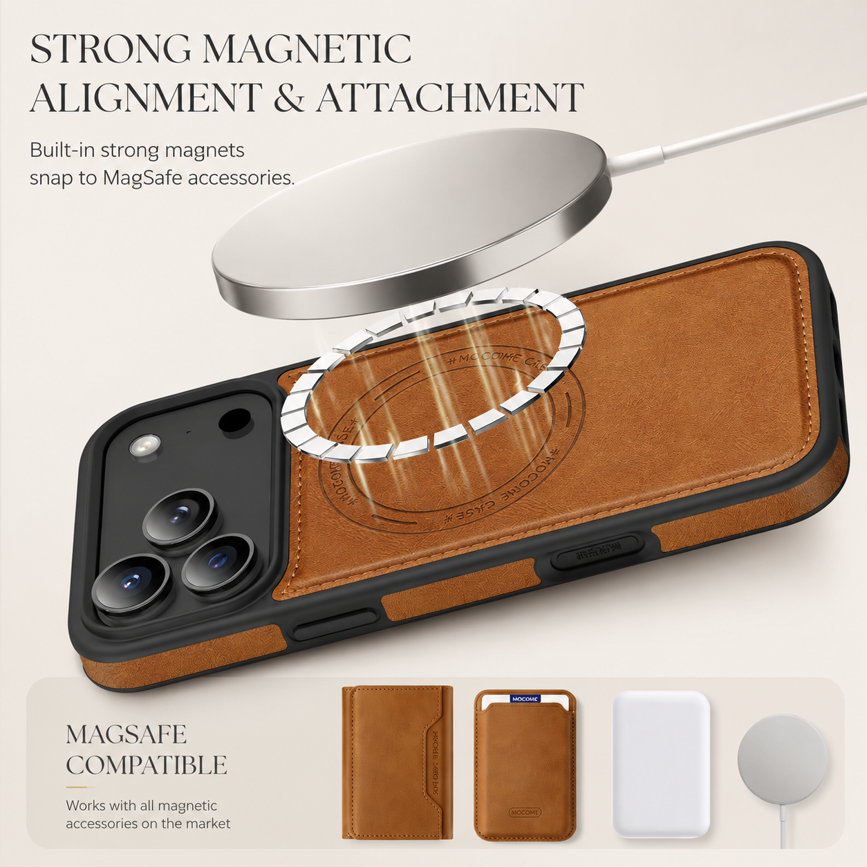 Elite iPhone Magnetic PU Leather Wallet Case, MagSafe Compatible Card Holder with Shock Protection, Secure Storage and Everyday Carry Convenience