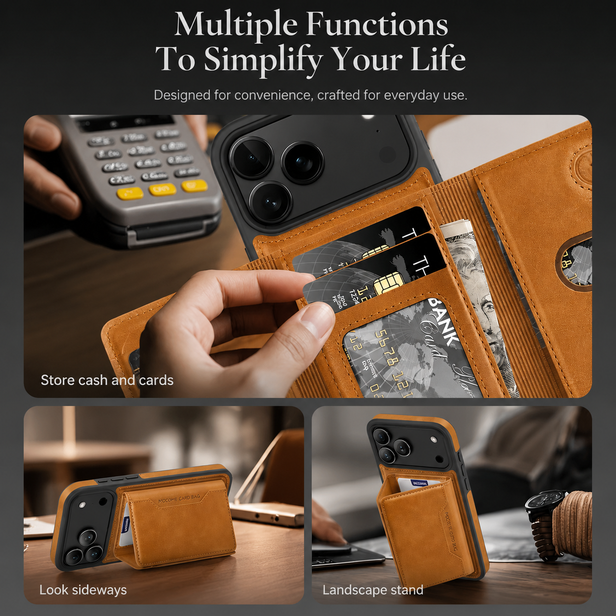 Elite iPhone Magnetic PU Leather Wallet Case, MagSafe Compatible Card Holder with Shock Protection, Secure Storage and Everyday Carry Convenience