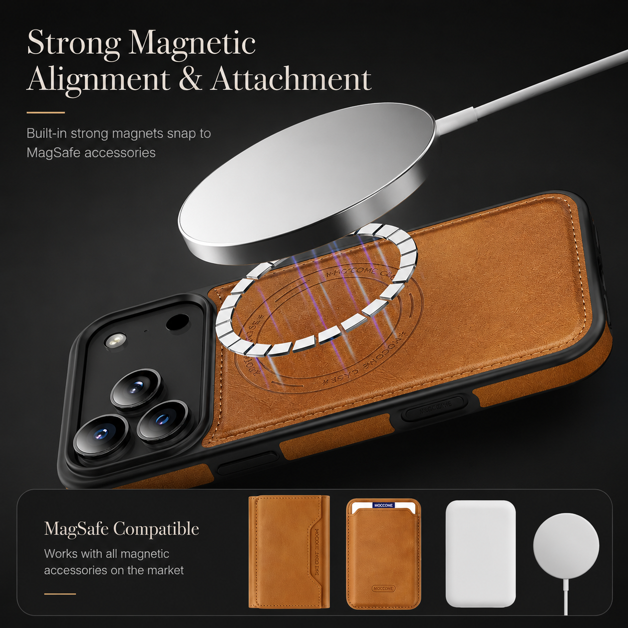 Elite iPhone Magnetic RFID Leather Wallet Case, MagSafe Compatible Card Holder with Shock Protection, Secure Storage, Anti Scratch Finish and Daily Carry Design