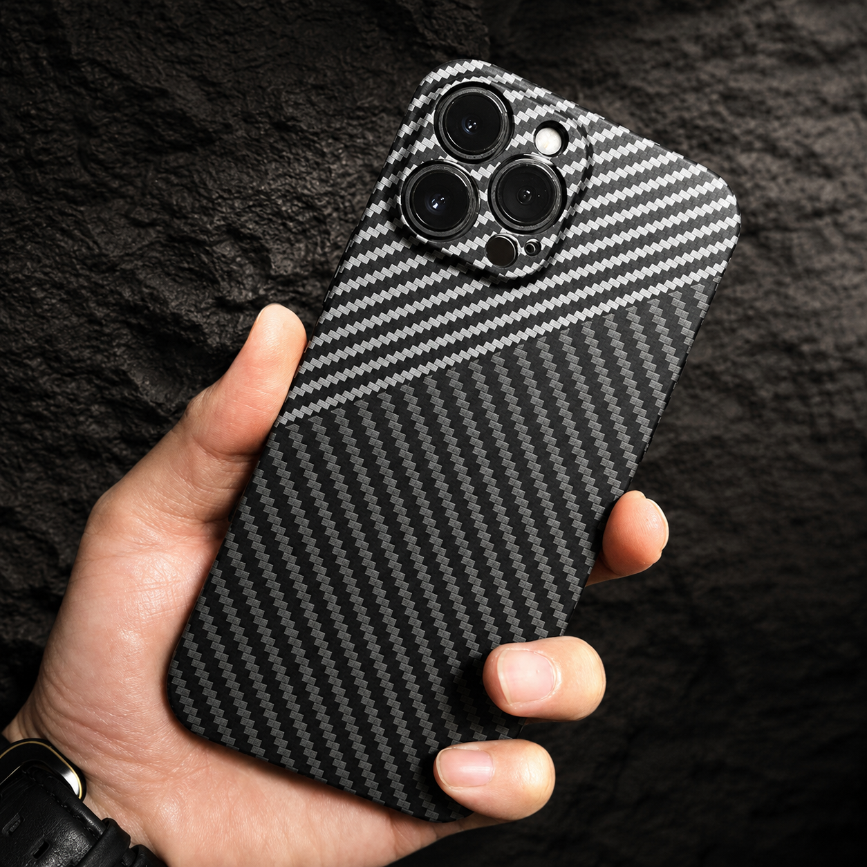 Luxury iPhone Case MagSafe Compatible Carbon Fiber Texture Matte Protective Cover Camera Lens Protection Shockproof Hard PC Slim Lightweight Design