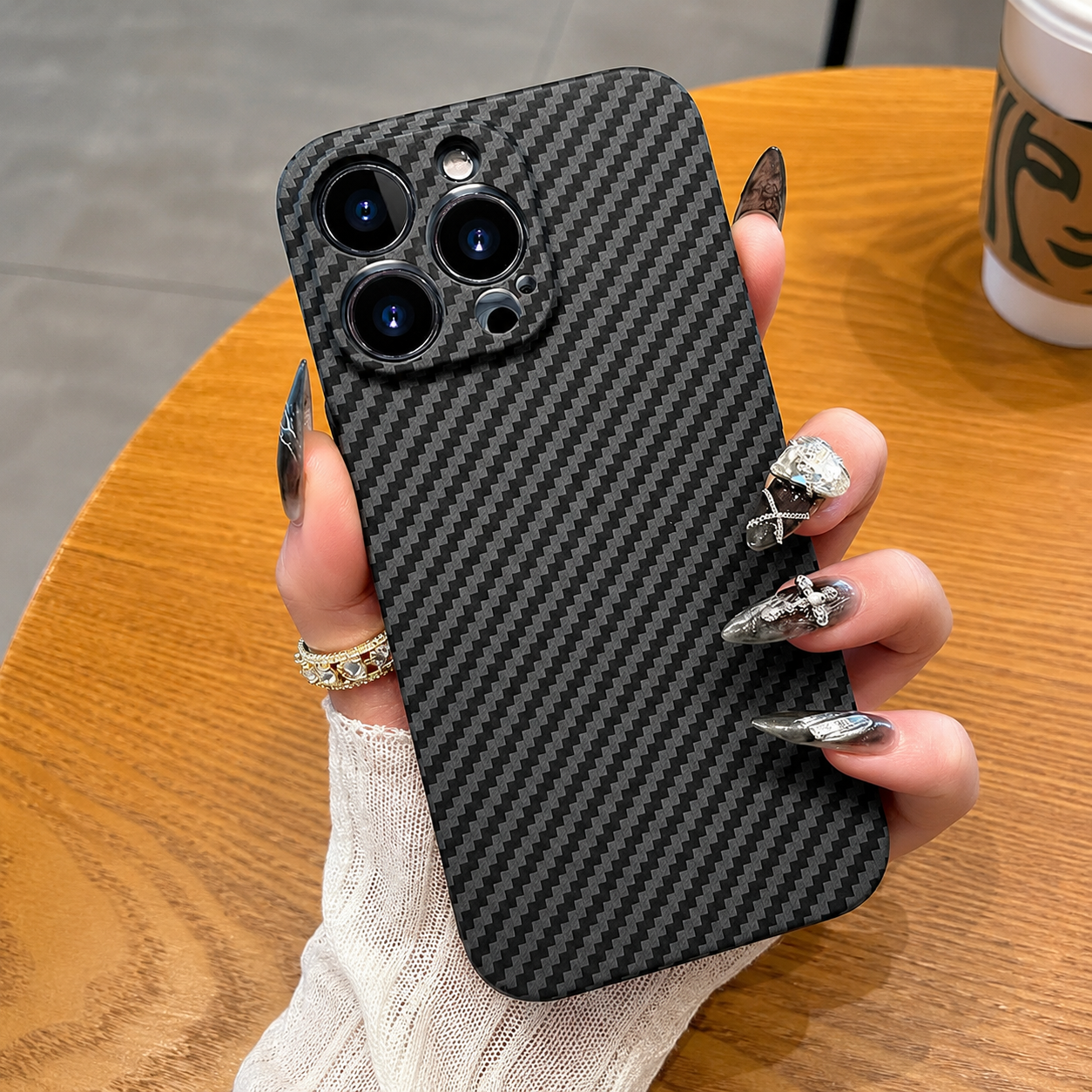 Luxury iPhone Case MagSafe Compatible Carbon Fiber Texture Matte Protective Cover Camera Lens Protection Shockproof Hard PC Slim Lightweight Design