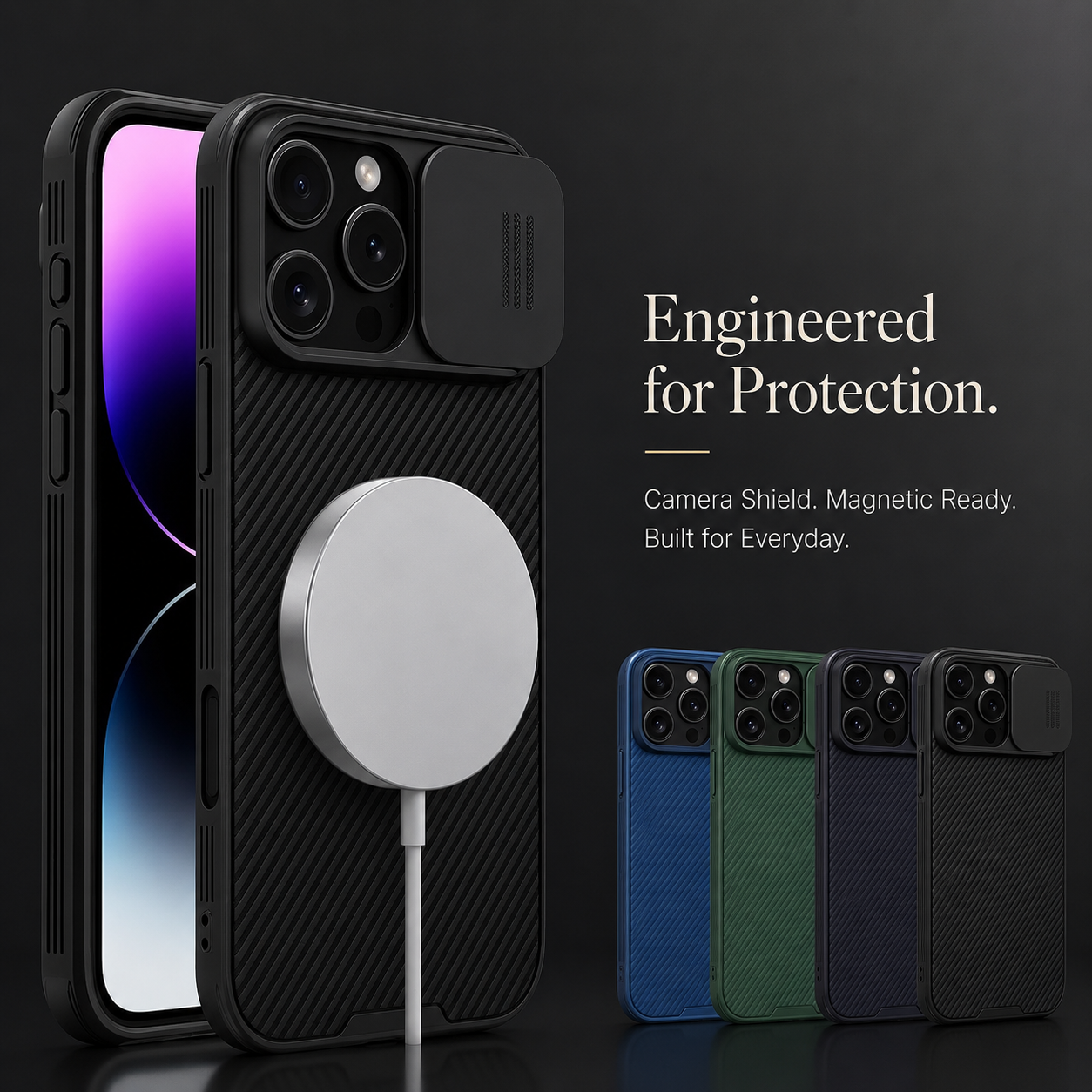Luxury iPhone Case MagSafe Compatible Carbon Texture Silicone Protective Cover Camera Lens Protection Shockproof Ultra Thin Slim Lightweight Design