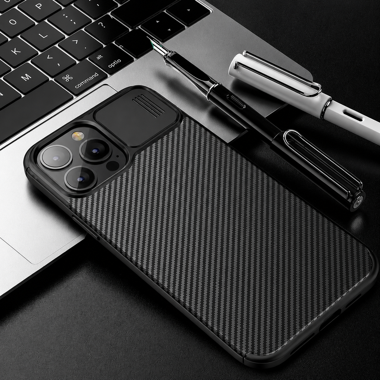 Luxury iPhone Case MagSafe Compatible Carbon Texture Silicone Protective Cover Camera Lens Protection Shockproof Ultra Thin Slim Lightweight Design