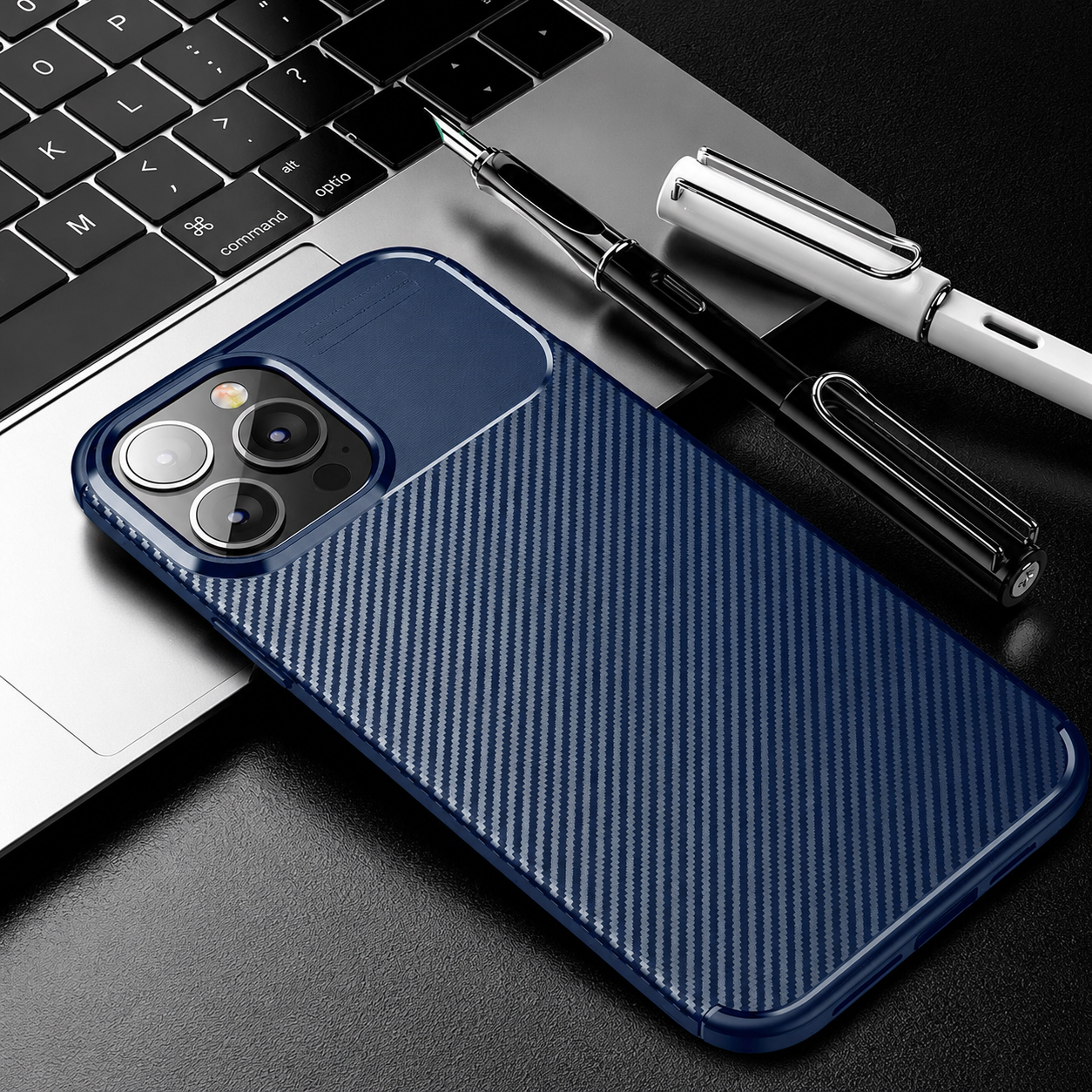 Luxury iPhone Case MagSafe Compatible Carbon Texture Silicone Protective Cover Camera Lens Protection Shockproof Ultra Thin Slim Lightweight Design