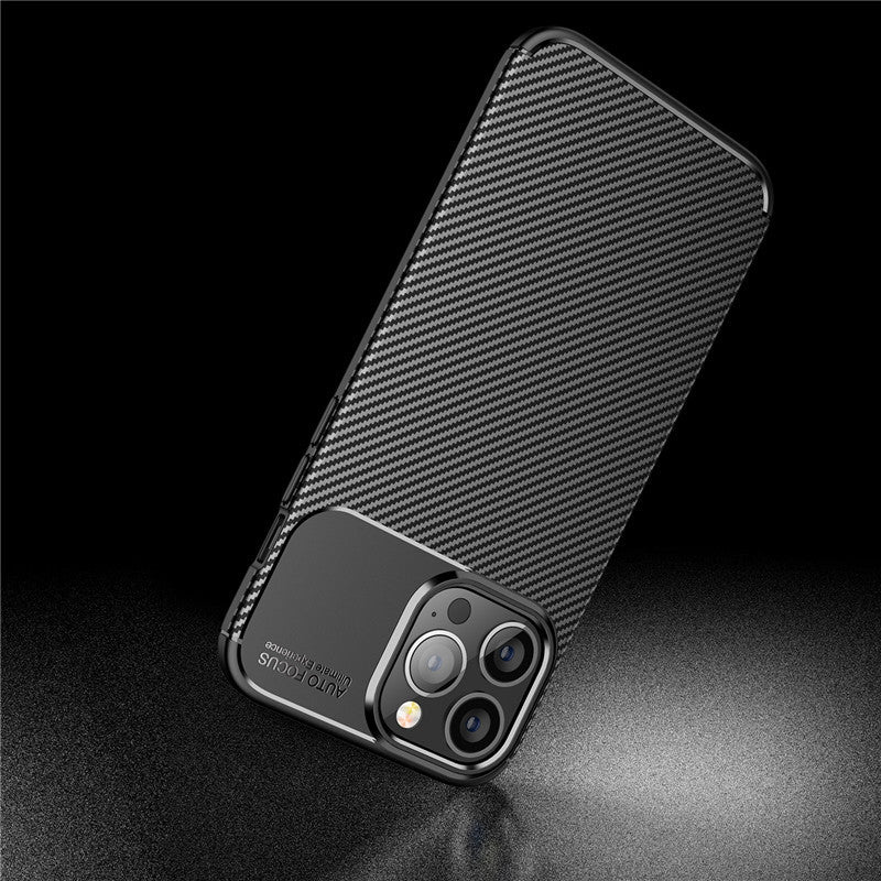 Luxury iPhone Case MagSafe Compatible Carbon Texture Silicone Protective Cover Camera Lens Protection Shockproof Ultra Thin Slim Lightweight Design