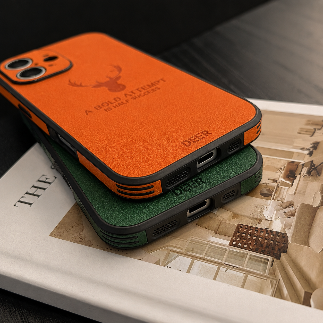 Luxury iPhone Case MagSafe Compatible Deer Leather Texture Protective Cover Camera Lens Protection Shockproof Ultra Thin Slim Lightweight Design