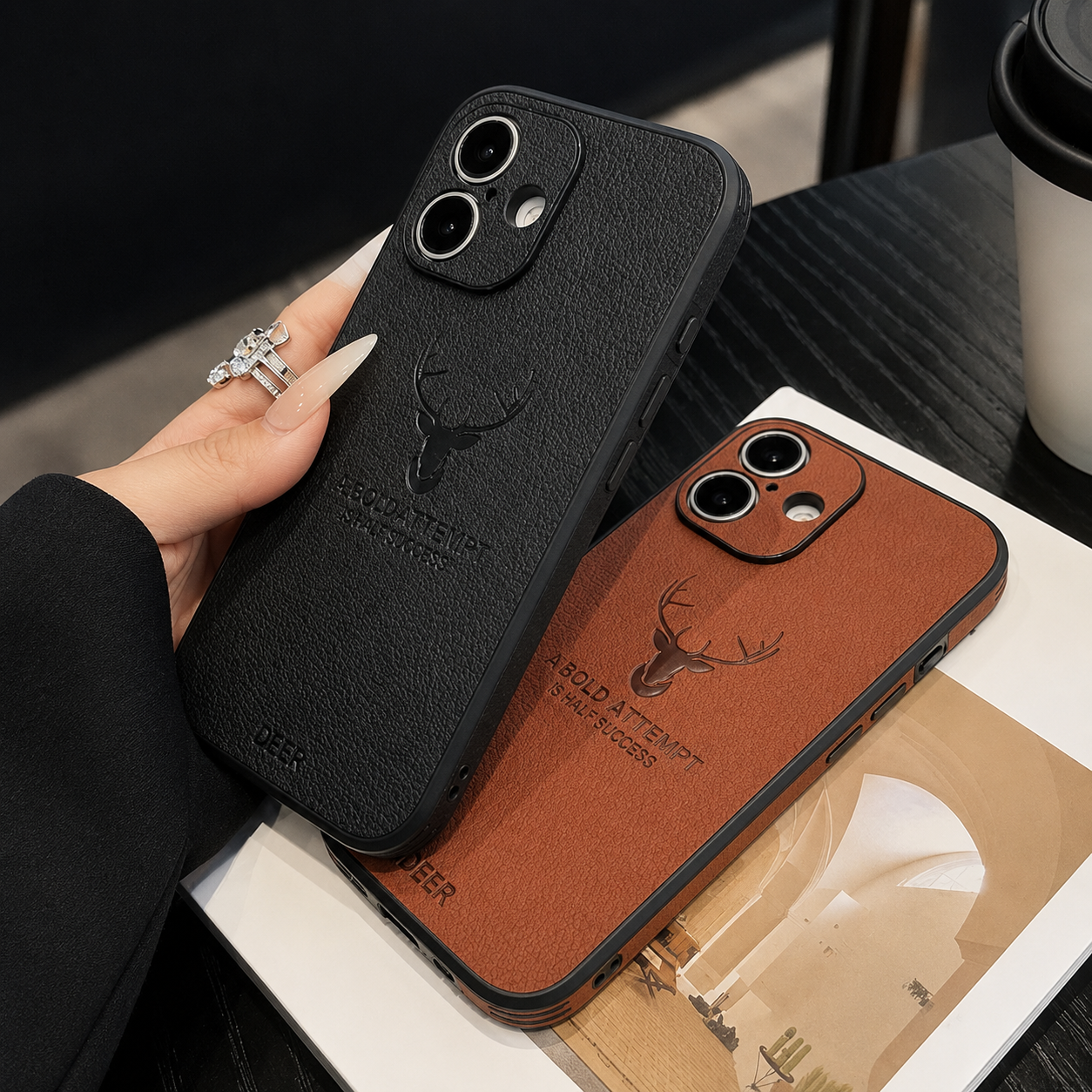 Luxury iPhone Case MagSafe Compatible Deer Leather Texture Protective Cover Camera Lens Protection Shockproof Ultra Thin Slim Lightweight Design