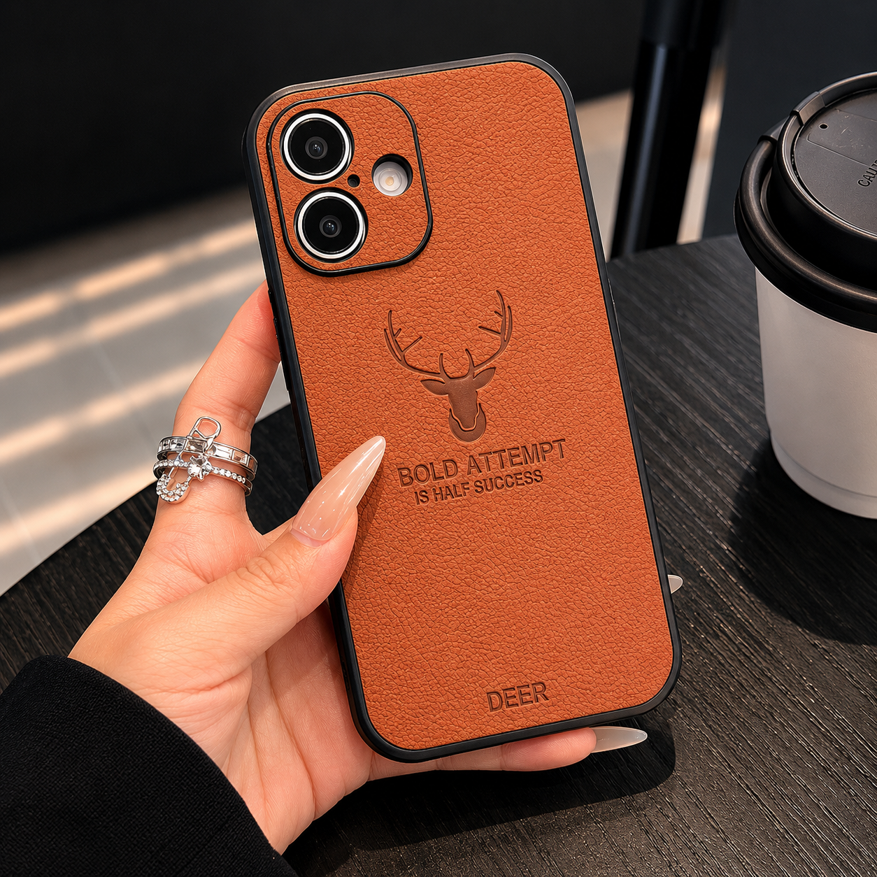 Luxury iPhone Case MagSafe Compatible Deer Leather Texture Protective Cover Camera Lens Protection Shockproof Ultra Thin Slim Lightweight Design