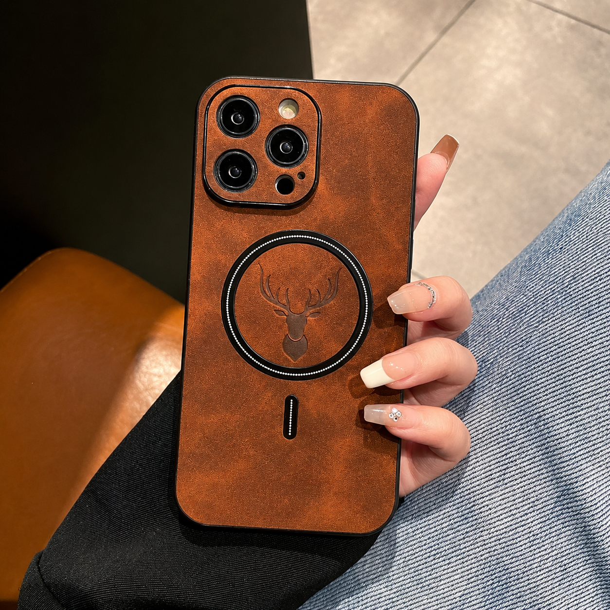 Luxury iPhone Case MagSafe Compatible Genuine Deer Leather Protective Cover Camera Lens Protection Shockproof Bumper Frame Slim Lightweight Design