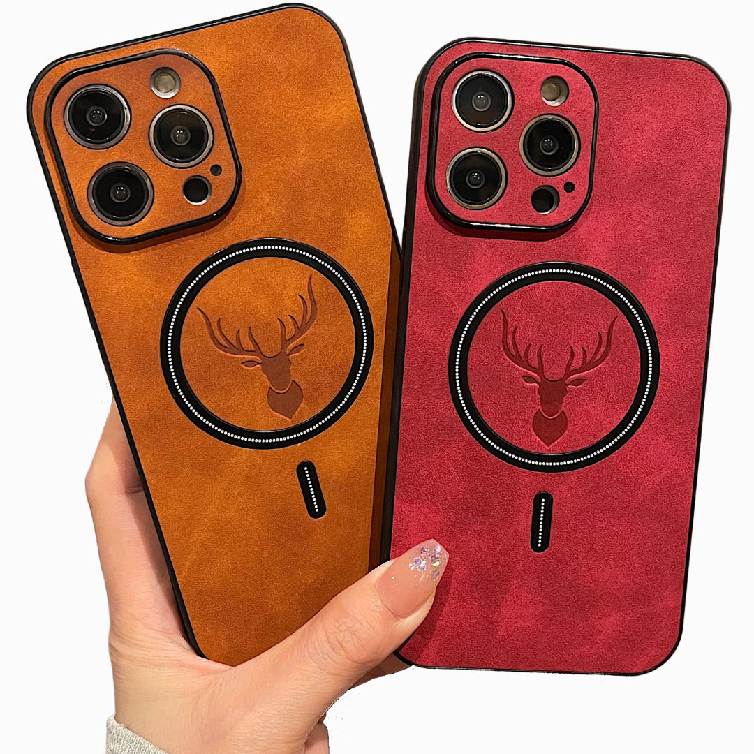 Luxury iPhone Case MagSafe Compatible Genuine Deer Leather Protective Cover Camera Lens Protection Shockproof Bumper Frame Slim Lightweight Design