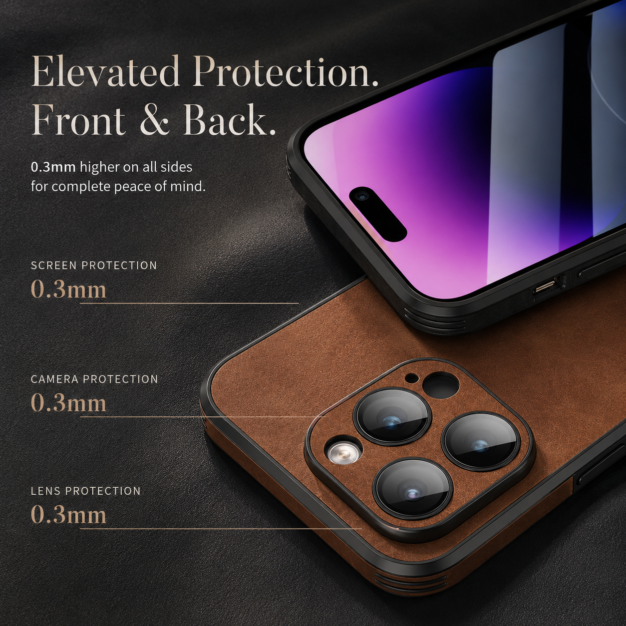 Luxury iPhone Case MagSafe Compatible Genuine Leather Design with Camera Lens Protection, Shockproof Construction, Slim Lightweight Premium Finish