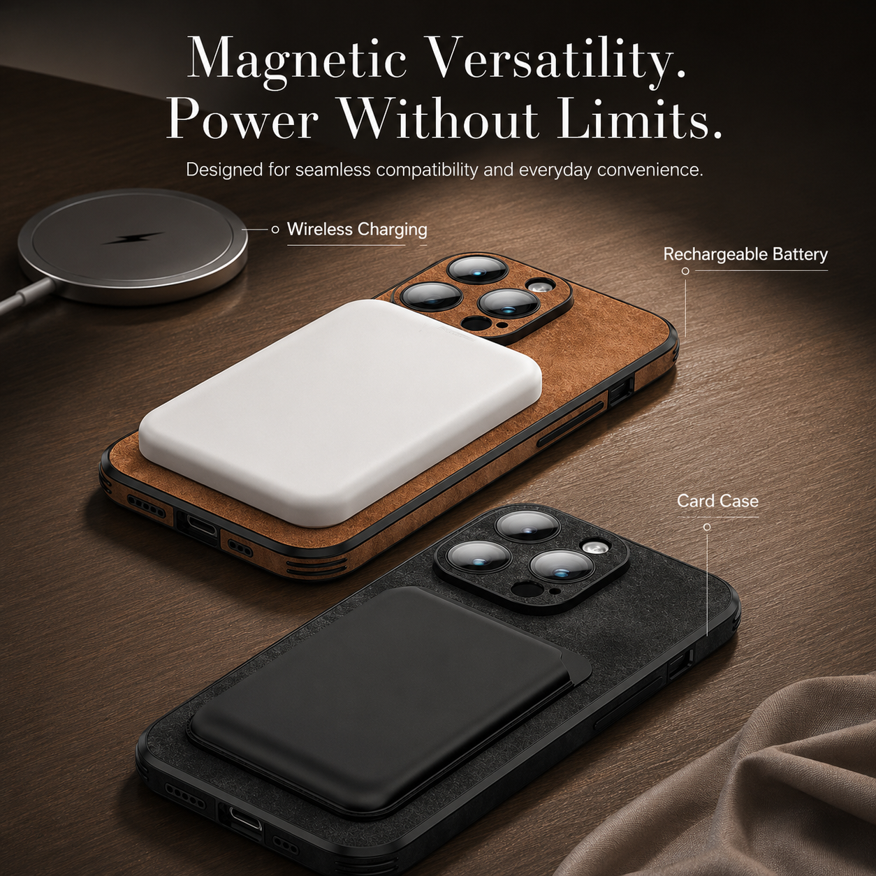 Luxury iPhone Case MagSafe Compatible Genuine Leather Design with Camera Lens Protection, Shockproof Construction, Slim Lightweight Premium Finish