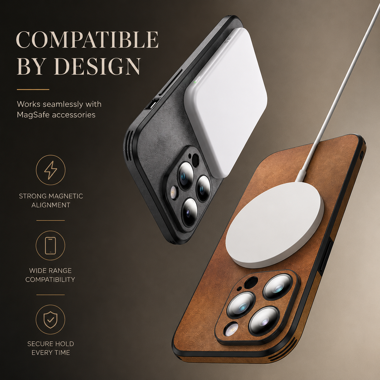 Luxury iPhone Case MagSafe Compatible Genuine Leather Protective Cover Camera Lens Protection Shockproof Magnetic Slim Lightweight Design