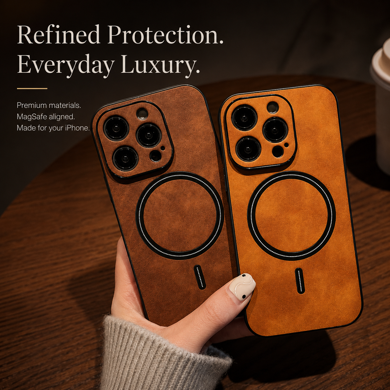 Luxury iPhone Case MagSafe Compatible Genuine Leather Protective Cover Camera Lens Protection Shockproof Magnetic Slim Lightweight Design