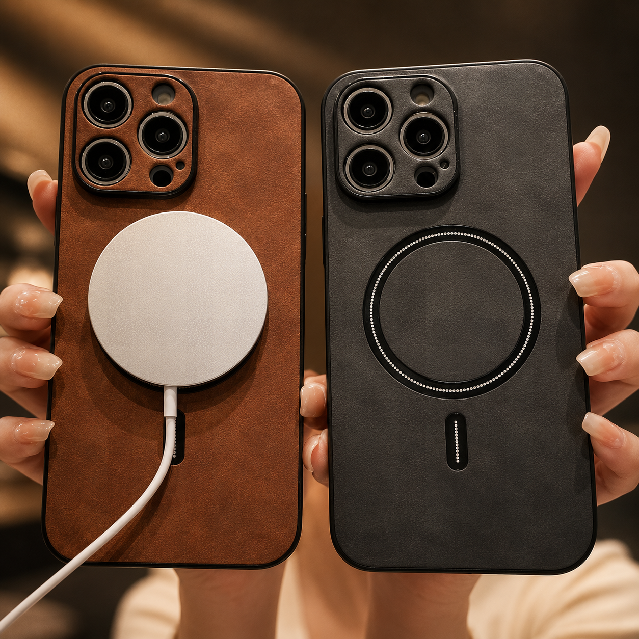 Luxury iPhone Case MagSafe Compatible Genuine Leather Protective Cover Camera Lens Protection Shockproof Magnetic Slim Lightweight Design