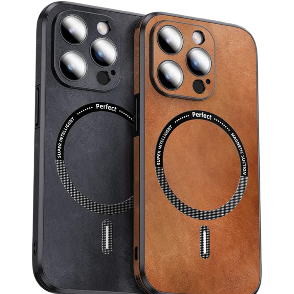 Luxury iPhone Case MagSafe Compatible Genuine Leather Protective Cover Camera Lens Protection Shockproof Magnetic Slim Lightweight Design