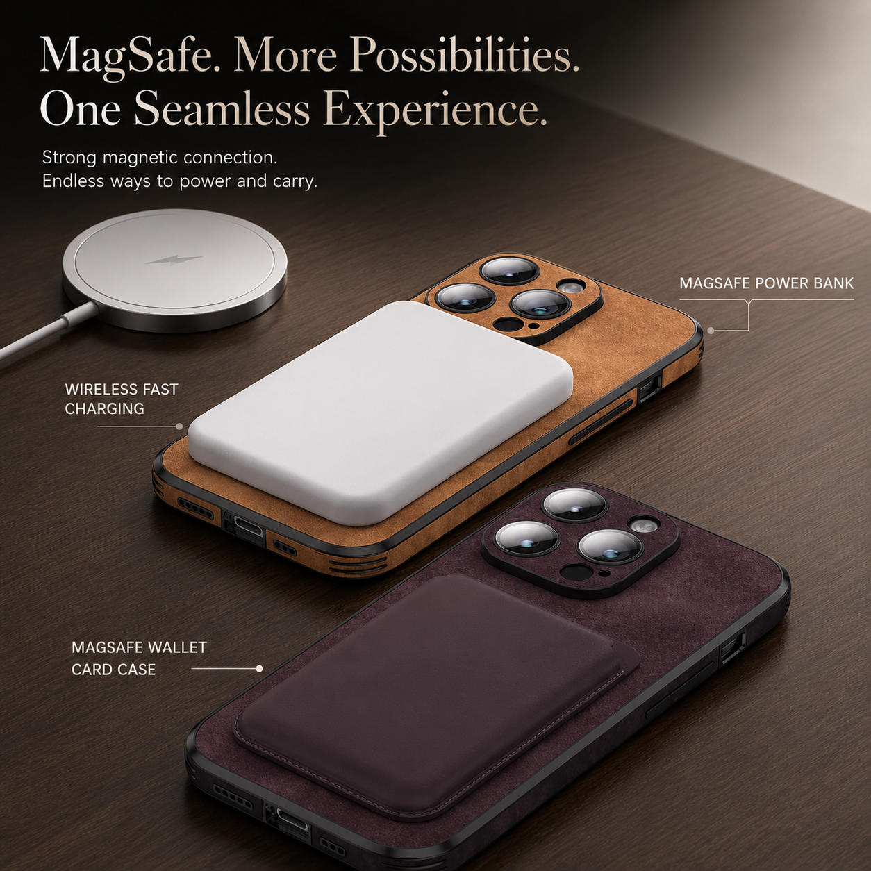 Luxury iPhone Case MagSafe Compatible Genuine Leather Protective Cover Camera Lens Protection Shockproof Vintage Texture Slim Lightweight Design