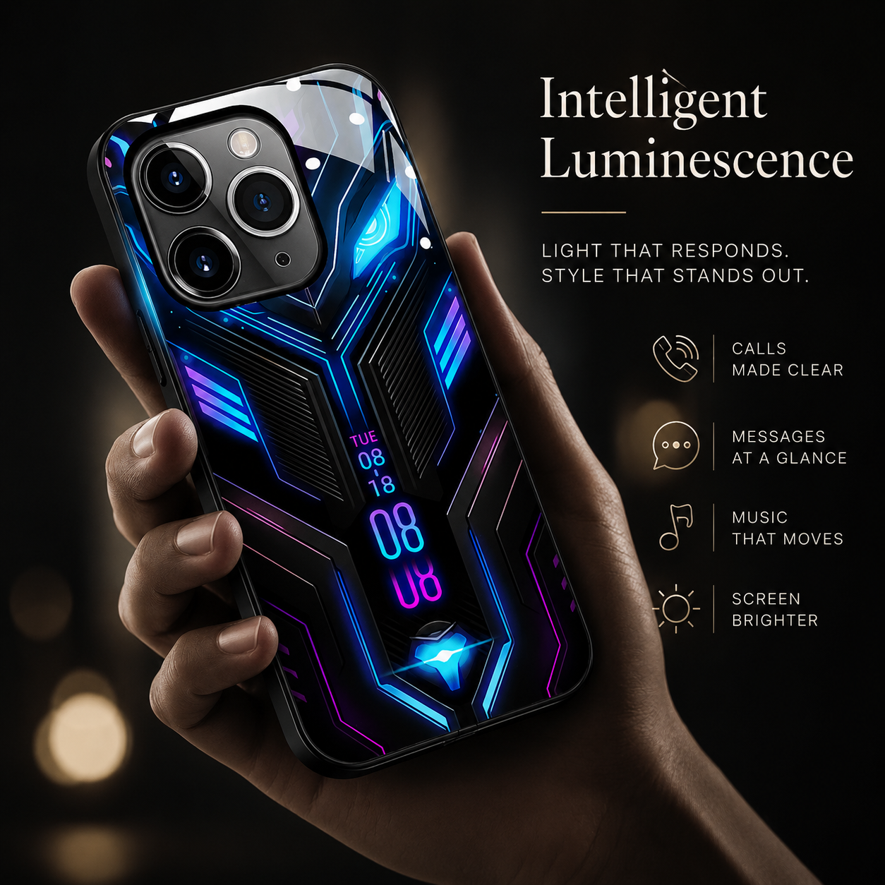 Luxury iPhone Case MagSafe Compatible LED Notification Light Protective Cover Camera Lens Protection Shockproof Mecha Design Ultra Thin