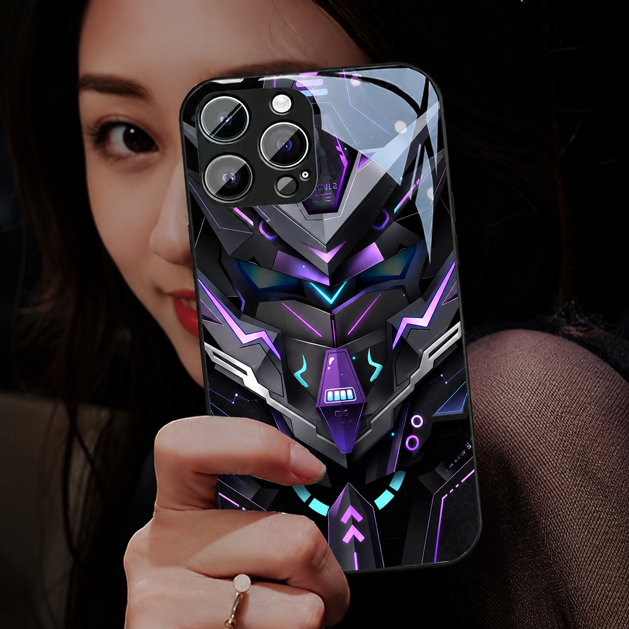Luxury iPhone Case MagSafe Compatible LED Notification Light Protective Cover Camera Lens Protection Shockproof Mecha Design Ultra Thin