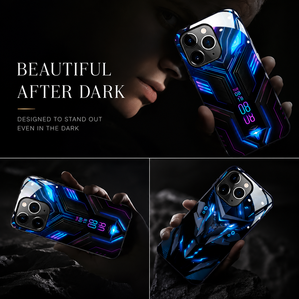 Luxury iPhone Case MagSafe Compatible LED Notification Light Protective Cover Camera Lens Protection Shockproof Mecha Design Ultra Thin
