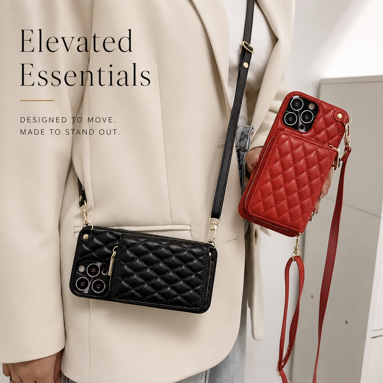 Luxury iPhone Case Wallet MagSafe Compatible Leather Zipper Crossbody Strap Card Holder Protective Cover Camera Lens Protection Shockproof Slim Design