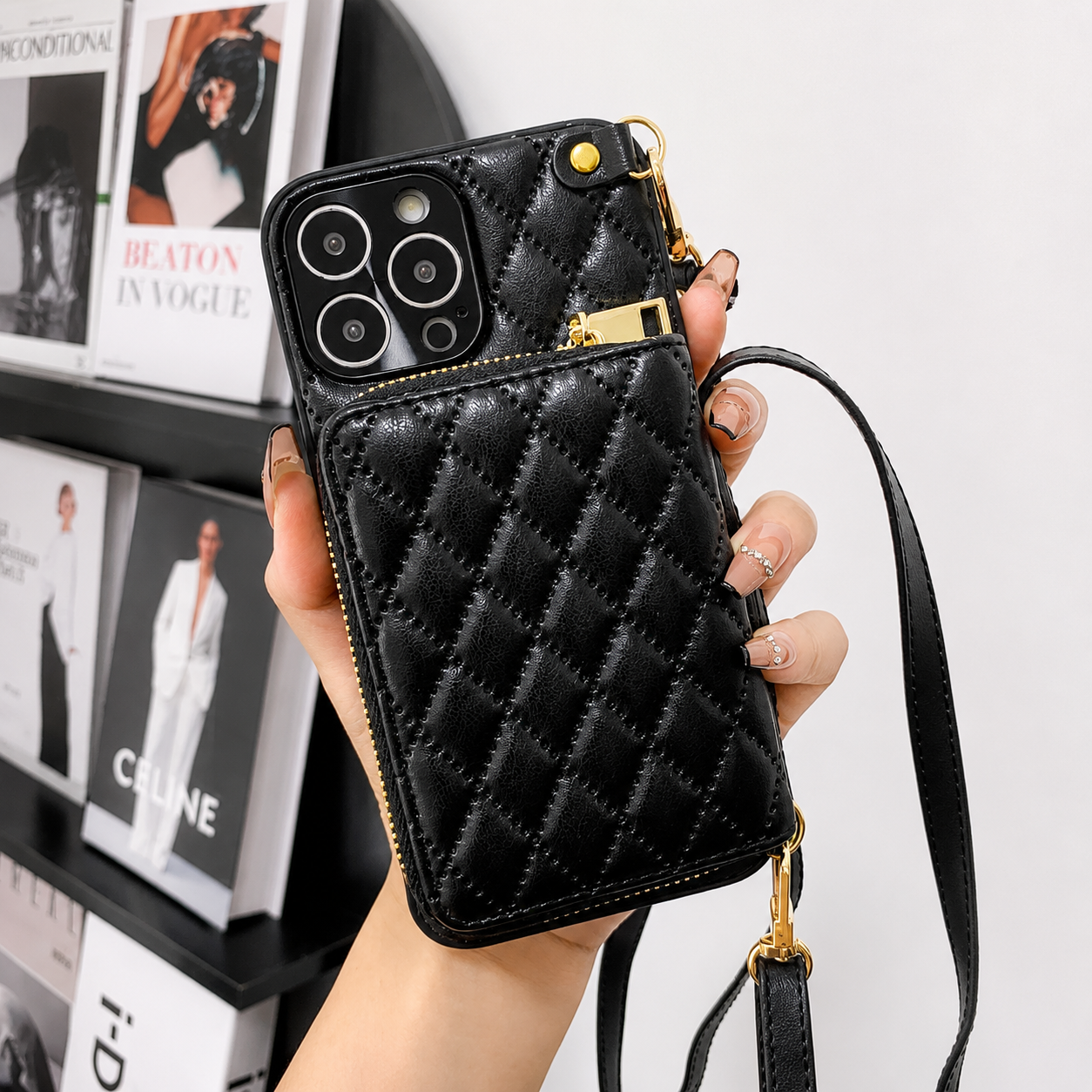 Luxury iPhone Case Wallet MagSafe Compatible Leather Zipper Crossbody Strap Card Holder Protective Cover Camera Lens Protection Shockproof Slim Design